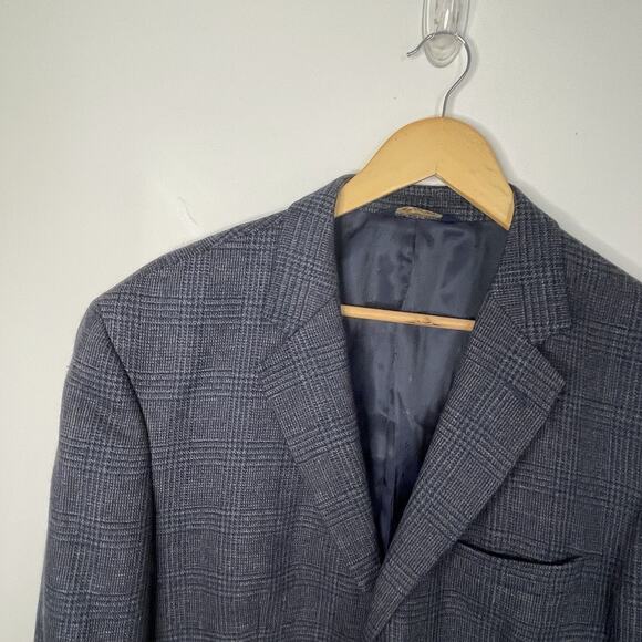 Joseph & Feiss Gold Blazer Sport Coat Gray Blue Windowpane Lambswool Men’s 44S - Picture 6 of 15